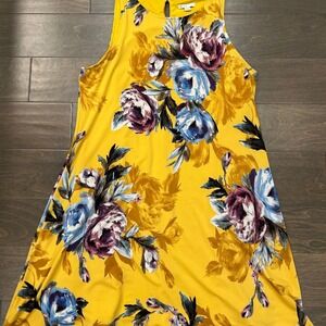 Cato  Women's Yellow Floral Sleeveless Swing Dress Keyhole Back Large